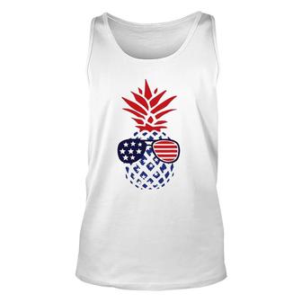 Hawaiian Pineapple American Flag Sunglasses 4Th Of July Unisex Tank Top - Seseable