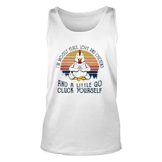 Im Mostly Peace Love And Chickens And A Little Go Cluck Yourself Meditation Chicken Vintage Retro Unisex Tank Top - Seseable