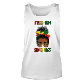Juneteenth Messy Bun Free-Ish Since 1865 Black Women Pride Unisex Tank Top - Thegiftio UK