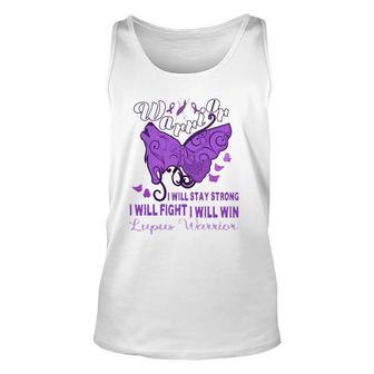 Lupus Awareness Warrior Purple Ribbon Butterfly Wolf Womens Unisex Tank Top - Seseable