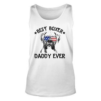 Mens Best Boxer Daddy Ever Dog Dad American Flag 4Th Of July Unisex Tank Top - Seseable