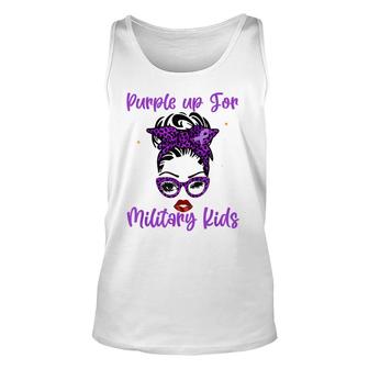 Messy Bun Purple Up Day For Military Kids Child Purple Up Unisex Tank Top - Seseable
