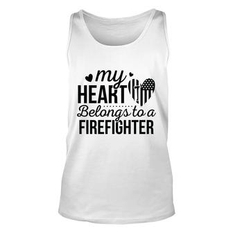 My Heart Belongs To A Firefighter Full Black Unisex Tank Top - Seseable