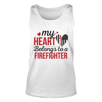 My Heart Belongs To A Firefighter Red Black Unisex Tank Top - Seseable