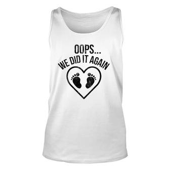 Womens Oops We Did It Again Pregnancy Baby Announcement V-Neck Tank Top | Mazezy