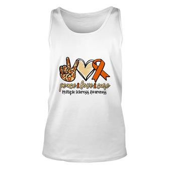 Peace Love Cure Multiple Sclerosis Awareness Orange Great Unisex Tank Top - Seseable