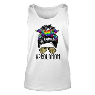 Proud Mom Free Mom Hugs Messy Bun Rainbow Lgbt Pride Unisex Tank Top - Thegiftio UK