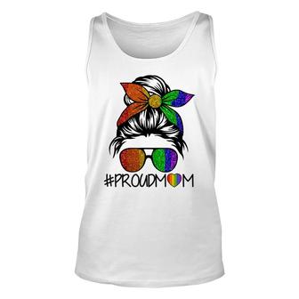 Proud Mom Messy Hair Bun Support Lgbtq Parade Lgbt Gay Pride Unisex Tank Top - Thegiftio UK