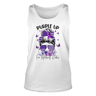 Purple Up For Military Kids Child Month Messy Bun Floral Unisex Tank Top - Seseable