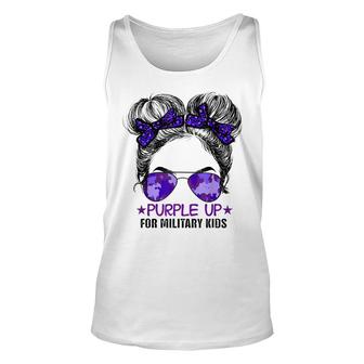 Purple Up For Military Kids - Cute Messy Bun Military Kids Unisex Tank Top - Seseable