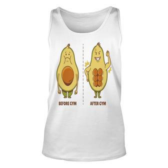 Recurso Funny Avocado Befor And After Gym Unisex Tank Top - Seseable
