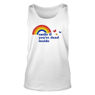 Womens Smile If Youre Dead Inside Rainbow Vintage Dark Humor V-Neck Tank Top | Mazezy