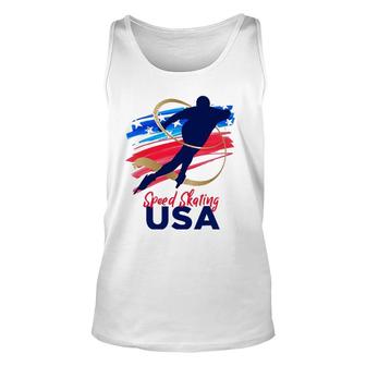 Speed Skating Usa Support The Teamusa Flag Winter Unisex Tank Top | Mazezy