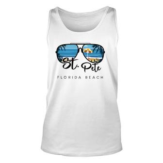 St Pete Beach Florida Palm Tree Sunglasses Souvenir Unisex Tank Top | Mazezy