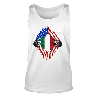 Super Italian Heritage Proud Italy Roots Usa Flag Unisex Tank Top - Seseable
