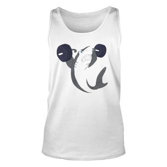 Weightlifing Shark Barbell Funny Workout Gym Weightlifter Unisex Tank Top | Mazezy