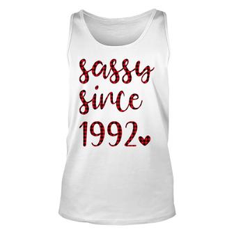 Women Vintage Sassy Since 1992 Buffalo Plaid Birthday Party Unisex Tank Top - Seseable