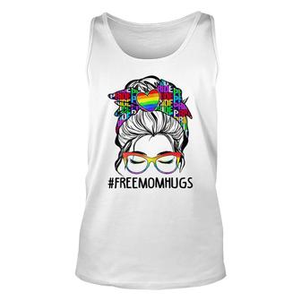 Womens Free Mom Hugs Messy Bun Lgbt Pride Rainbow Unisex Tank Top - Seseable