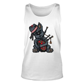 Womens Funny Tartan Day Scottish Terrier Bagpipe V-Neck Unisex Tank Top | Mazezy