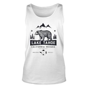 Womens Lake Tahoe National Park California Nevada Vintage Bear Men V-Neck Unisex Tank Top - Seseable
