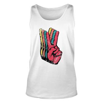 Womens Peace Hand Sign Retro Vintage 70S 80S 90S Pop Culture Gift V-Neck Unisex Tank Top - Seseable