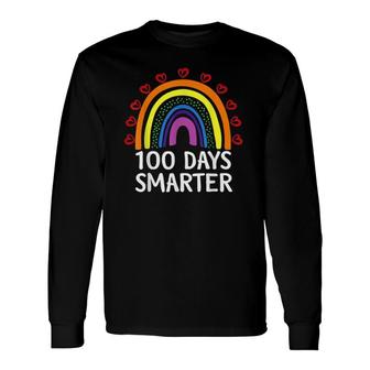 100Th Day Of School Teacher Student 100 Days Smarter Hearts Rainbow Long Sleeve T-Shirt - Seseable