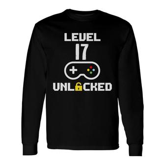 17Th Birthday White Level Unlock 17 Gamer Long Sleeve T-Shirt - Seseable