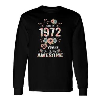 Womens Made In 1972 Floral 50Th Birthday 50 Years Old Gifts Women V-Neck Unisex Long Sleeve