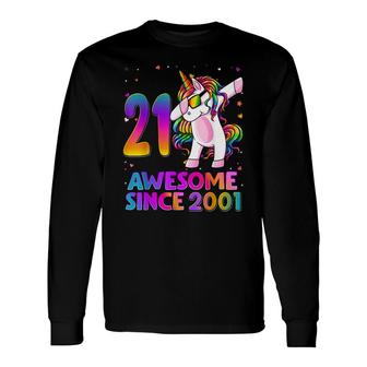 21 Year Old Unicorn Dabbing 21St Birthday Girl Unicorn Party Long Sleeve T-Shirt - Seseable