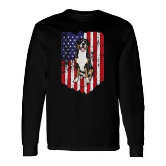 American Flag Greater Swiss Mountain Dog 4Th Of July Usa Long Sleeve T-Shirt - Seseable