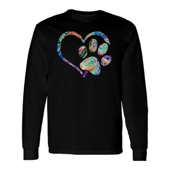 Animal Rescue Dog Paw Print Tie Dye Rainbow Dog Love V-Neck Long Sleeve T-Shirt - Thegiftio