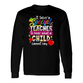 Autism Awareness It Takes A Special Teacher To Hear What A Child Cannot Say Puzzle Pieces Apples Long Sleeve T-Shirt - Thegiftio UK
