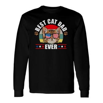 Best Cat Dad Ever Cat Father Father Day Patriotic Men Long Sleeve T-Shirt - Seseable