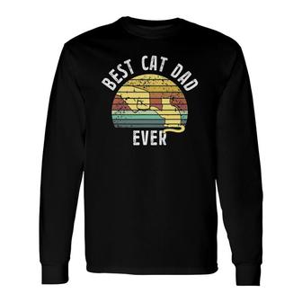 Best Cat Dad Ever Fathers Day Retro Sun Cats Lovers Long Sleeve T-Shirt - Seseable