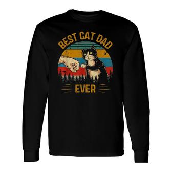 Best Cat Dad Ever Paw Fist Bump Fit Vintage Retro Daddy Long Sleeve T-Shirt - Seseable