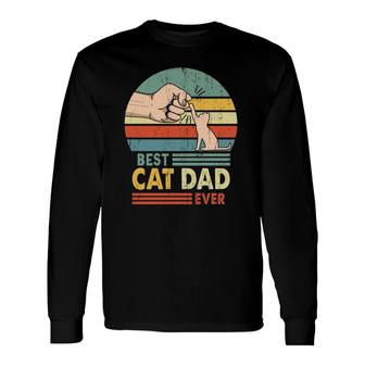 Best Cat Dad Ever Retro Vintage Paw Fist Bump For Who Loves Cat Kitten Owners Long Sleeve T-Shirt - Seseable