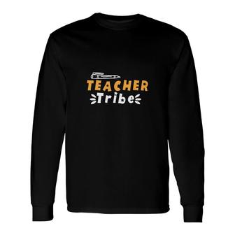 Blessed Teacher Tribe Teacher Orange And White Long Sleeve T-Shirt - Seseable