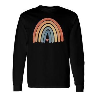 Boho Rainbow Minimal Retro Stripes Earthy Tan Vintage Art Long Sleeve T-Shirt - Seseable