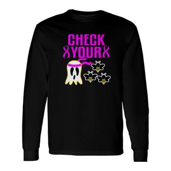 Breast Cancer Awareness Halloween Boo Bees Long Sleeve T-Shirt - Monsterry AU