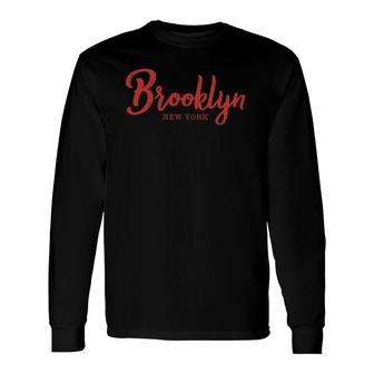 Brooklyn New York Retro Red Long Sleeve T-Shirt T-Shirt | Mazezy UK