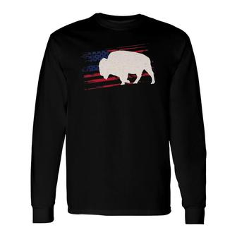 Buffalo Us American Flag Tamaraw 4Th Of July Bison Usa Long Sleeve T-Shirt - Seseable
