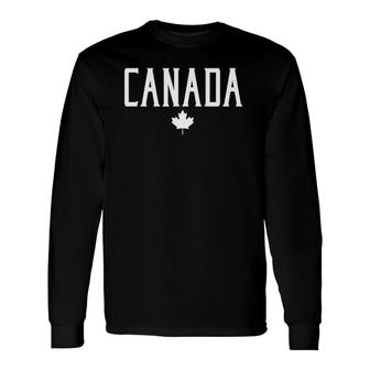 Canada Maple Leaf Vintage Text Red With White Print Long Sleeve T-Shirt | Mazezy