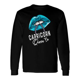 Capricorn Queen Lips & Chain Zodiac Astrology Symbol Long Sleeve T-Shirt T-Shirt | Mazezy
