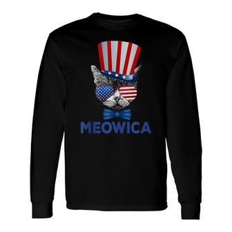 Cat 4Th Of July Usa American Flag Patriotic Women Meowica Long Sleeve T-Shirt - Seseable