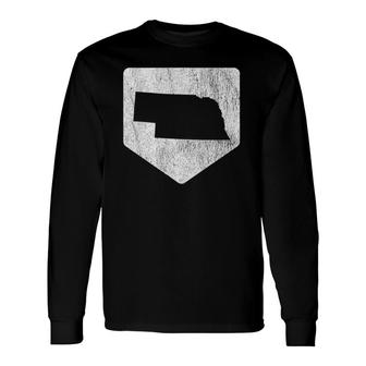 Cool Nebraska Baseball Home Plate State Outline Retro Long Sleeve T-Shirt - Seseable