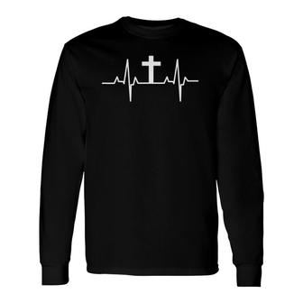 Cross Heartbeat Christian Faith Believers Heartbeat Long Sleeve T-Shirt T-Shirt | Mazezy UK