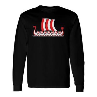 Denmark Viking Ship Danish Flag Dragon Boat Viking Long Sleeve T-Shirt | Mazezy