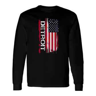 Detroit American Flag Vintage Long Sleeve T-Shirt - Thegiftio UK