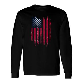 Distressed American Flag Stars Stripes Weathered Usa Long Sleeve T-Shirt - Seseable