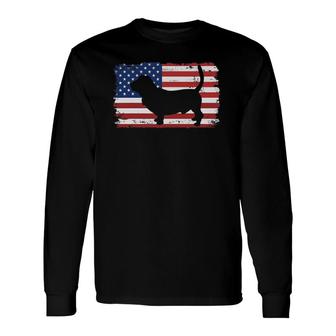 Dogs 365 Vintage Basset Hound Dog Us American Flag Long Sleeve T-Shirt - Seseable